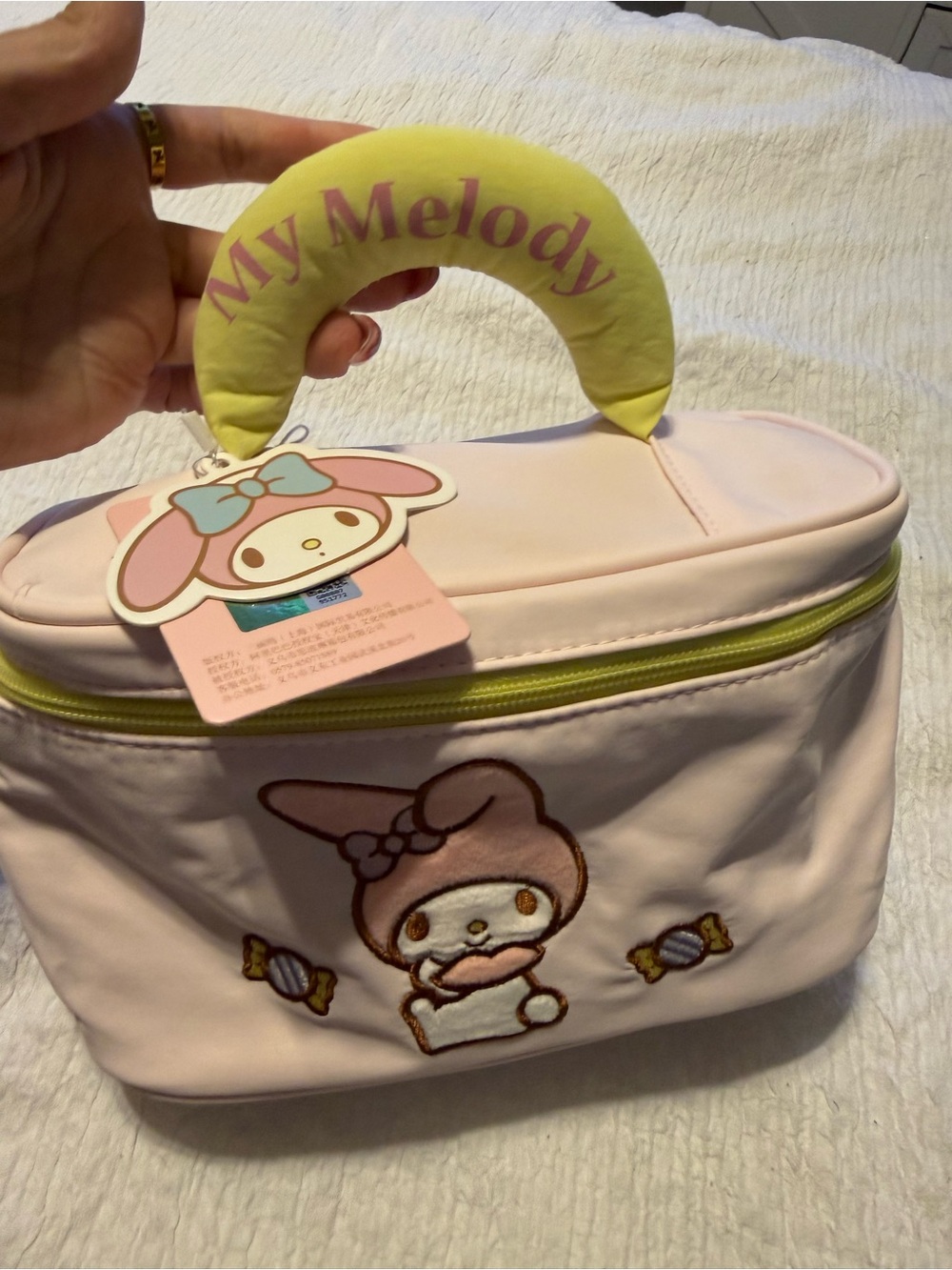 Sanrio My Melody Pink Cosmetic Case with Yellow Handle